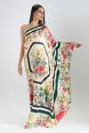 Buy_Prints by Radhika_Multi Color Twill Silk Satin Printed Bouquet Asymmetric Kaftan _at_Aza_Fashions