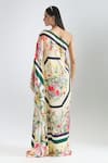 Shop_Prints by Radhika_Multi Color Twill Silk Satin Printed Bouquet Asymmetric Kaftan _at_Aza_Fashions