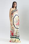 Shop_Prints by Radhika_Multi Color Twill Silk Satin Printed Bouquet Asymmetric Kaftan _Online_at_Aza_Fashions