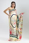 Prints by Radhika_Multi Color Twill Silk Satin Printed Bouquet Asymmetric Kaftan _at_Aza_Fashions