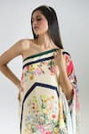 Buy_Prints by Radhika_Multi Color Twill Silk Satin Printed Bouquet Asymmetric Kaftan 