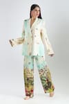 Buy_Prints by Radhika_Multi Color Twill Silk Satin Printed Floral Notched Placement Blazer And Pant Set 