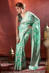 Buy_Samyukta Singhania_Green Organza Lucknowi Weave Paisley Chikankari Zari Saree With Running Blouse _at_Aza_Fashions