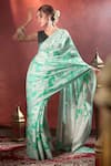 Samyukta Singhania_Green Organza Lucknowi Weave Paisley Chikankari Zari Saree With Running Blouse _Online_at_Aza_Fashions