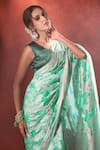 Shop_Samyukta Singhania_Green Organza Lucknowi Weave Paisley Chikankari Zari Saree With Running Blouse _Online_at_Aza_Fashions