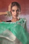 Samyukta Singhania_Green Organza Lucknowi Weave Paisley Chikankari Zari Saree With Running Blouse _Online