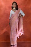 Samyukta Singhania_Pink Organza Kashmiri Weave Floral Handloom Saree With Running Blouse _Online_at_Aza_Fashions