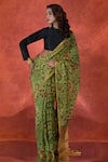 Samyukta Singhania_Green Tissue Print Floral Zari Saree With Running Blouse _Online_at_Aza_Fashions