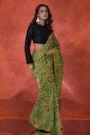 Shop_Samyukta Singhania_Green Tissue Print Floral Zari Saree With Running Blouse _Online_at_Aza_Fashions