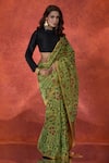 Samyukta Singhania_Green Tissue Print Floral Zari Saree With Running Blouse _at_Aza_Fashions