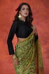 Shop_Samyukta Singhania_Green Tissue Print Floral Zari Saree With Running Blouse 