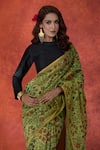 Samyukta Singhania_Green Tissue Print Floral Zari Saree With Running Blouse _Online