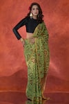 Buy_Samyukta Singhania_Green Tissue Print Floral Zari Saree With Running Blouse _Online