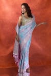 Samyukta Singhania_Pink Satin Silk Weave Rangkat Handloom Saree With Running Blouse _Online_at_Aza_Fashions