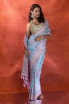 Buy_Samyukta Singhania_Pink Satin Silk Weave Rangkat Handloom Saree With Running Blouse _Online_at_Aza_Fashions