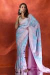 Samyukta Singhania_Pink Satin Silk Weave Rangkat Handloom Saree With Running Blouse _at_Aza_Fashions