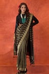 Buy_Samyukta Singhania_Black Pure Viscose Weave Stripe Handwoven Saree With Running Blouse _at_Aza_Fashions