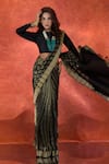 Shop_Samyukta Singhania_Black Pure Viscose Weave Stripe Handwoven Saree With Running Blouse _at_Aza_Fashions