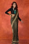 Samyukta Singhania_Black Pure Viscose Weave Stripe Handwoven Saree With Running Blouse _Online_at_Aza_Fashions