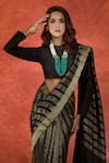 Buy_Samyukta Singhania_Black Pure Viscose Weave Stripe Handwoven Saree With Running Blouse _Online_at_Aza_Fashions