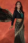 Buy_Samyukta Singhania_Black Pure Viscose Weave Stripe Handwoven Saree With Running Blouse 