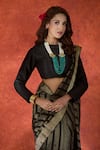 Shop_Samyukta Singhania_Black Pure Viscose Weave Stripe Handwoven Saree With Running Blouse 