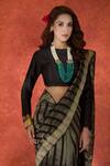 Samyukta Singhania_Black Pure Viscose Weave Stripe Handwoven Saree With Running Blouse _Online