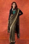 Buy_Samyukta Singhania_Black Pure Viscose Weave Stripe Handwoven Saree With Running Blouse _Online