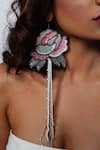 Shop_Rejuvenate jewels_Pink Thread Hand Embroidered Petal Flower Earrings _Online_at_Aza_Fashions