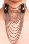 Buy_Rejuvenate Jewels_Brown Sawdust Rectangle Chain Tassel Choker _at_Aza_Fashions