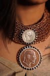 Shop_Rejuvenate jewels_Brown Carved Big Coin Wired Choker _at_Aza_Fashions