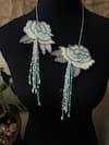 Shop_Rejuvenate jewels_Sky Blue Thread Hand Embroidered Petal Necklace _at_Aza_Fashions