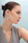 Buy_Shazé_Silver Plated Stone Sunflare Studded Curve Earrings _at_Aza_Fashions