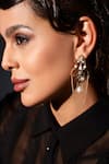 Buy_Shazé_Gold Plated Stone Ingress Floral Carved Cutwork Earrings _at_Aza_Fashions