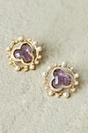 Shop_Shazé_Multi Color Stone Nimbus Floral Carved Stud Earrings _at_Aza_Fashions