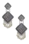 Shop_Just Shradha's_Silver Plated Pearls Embellished Dangler Earrings _at_Aza_Fashions