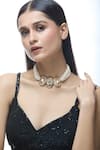 Buy_Just Shradha's_Gold Plated Pearl Carved Floret Motif Necklace _at_Aza_Fashions