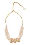 Shop_Just Shradha's_Gold Plated Pearl Carved Floret Motif Necklace _at_Aza_Fashions