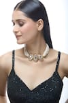 Shop_Just Shradha's_Gold Plated Pearl Carved Floret Motif Necklace _Online_at_Aza_Fashions