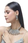 Buy_Just Shradha's_Silver Plated Natural Stone Floral Carved Oxidised Necklace Set _at_Aza_Fashions