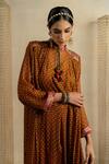 Pooja-Keyur_Yellow Kurta Chiffon Print Floral Butti Collared Champa Haldi With Bagh Pant _Online_at_Aza_Fashions