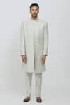 Buy_Priti Sahni_Grey Silk Sequins, Embroidery Geometric Sherwani Set _Online_at_Aza_Fashions