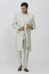 Shop_Priti Sahni_Grey Silk Sequins, Embroidery Geometric Sherwani Set _Online_at_Aza_Fashions