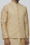 Priti Sahni_Beige Georgette, Silk Embroidery Bundi Jacket And Kurta Set _at_Aza_Fashions