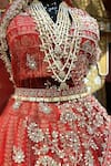 TANUSHAVY COUTURE_Red Pure Handloom Cotton Embroidery Dabka Dori Paisley Bridal Lehenga Set _Online