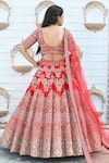 TANUSHAVY COUTURE_Red Pure Handloom Cotton Embroidery Dabka Dori V Neck Floral Garden Lehenga Set _Online_at_Aza_Fashions