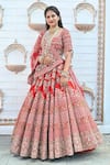 TANUSHAVY COUTURE_Red Pure Handloom Cotton Embroidery Dabka Dori V Neck Floral Garden Lehenga Set _at_Aza_Fashions