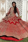 Shop_TANUSHAVY COUTURE_Red Pure Handloom Cotton Embroidery Dabka Dori V Neck Floral Garden Lehenga Set 