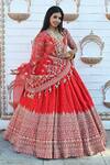 TANUSHAVY COUTURE_Red Pure Handloom Cotton Embroidery Dabka Dori V Neck And Zari Bridal Lehenga Set _Online_at_Aza_Fashions