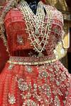 Shop_TANUSHAVY COUTURE_Red Pure Handloom Cotton Embroidery Dabka Dori V Neck And Zari Bridal Lehenga Set _at_Aza_Fashions